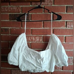 Aerie White Puff Sleeve Crop Top